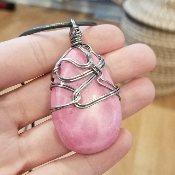 FINAL PRICE Silver Wrapped Pink Tourmaline Leather Necklace - Picture 2 of 10